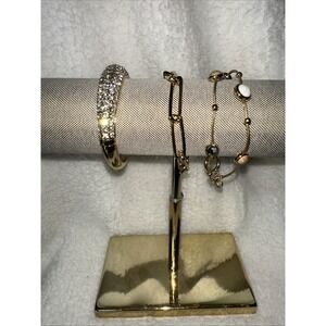 Talbots Goldtone Curb Link Bracelet Set (3) with Clear Rhinestones Toggle Clasp
